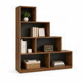 Libreria a gradini 6 vani in MDF laminato noce e nero 120 x 30 x 160 cm