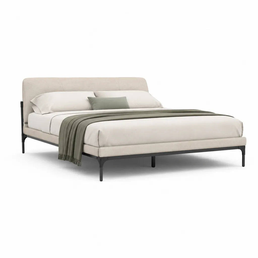 Letto matrimoniale imbottito 160 x 200 cm in poliestere beige con struttura in acciaio nero rettangolare