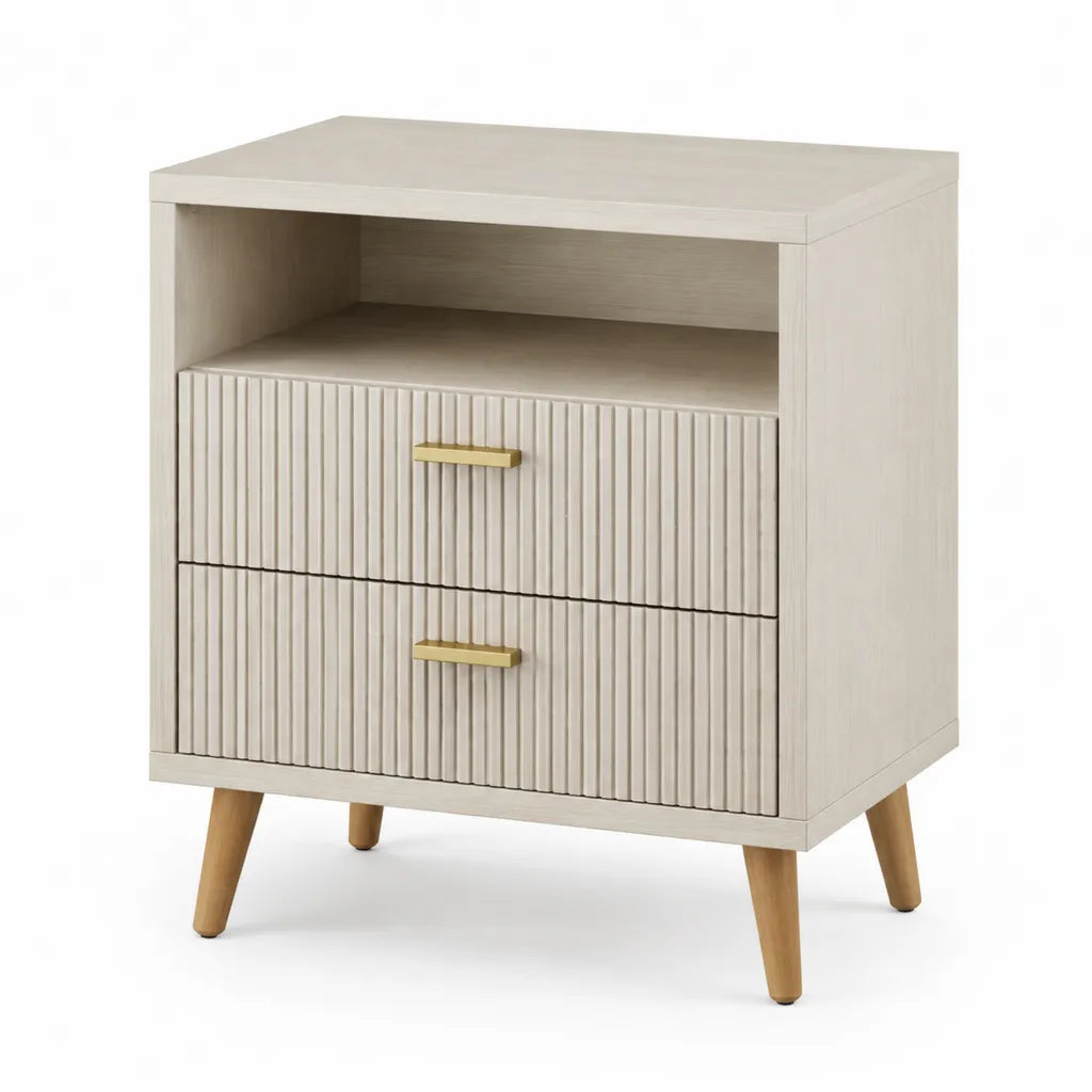 Comodino con 2 cassetti e vano aperto 50 x 40 x 60 cm in MDF rovere chiaro rettangolare