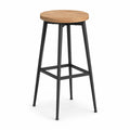Sgabello da bar rotondo con seduta in legno massello e struttura in acciaio nero 38 x 38 x 75 cm