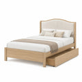 Letto matrimoniale 160 x 200 cm con cassetto estraibile struttura in MDF impiallacciato rovere e testiera imbottita beige