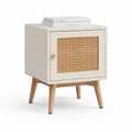 Comodino con anta in rattan 45 x 40 x 60 cm MDF crema con gambe in legno massello
