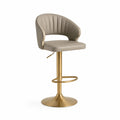 Sgabello da bar regolabile in poliuretano tortora con base in acciaio dorato 51 x 52 x 93-114 cm