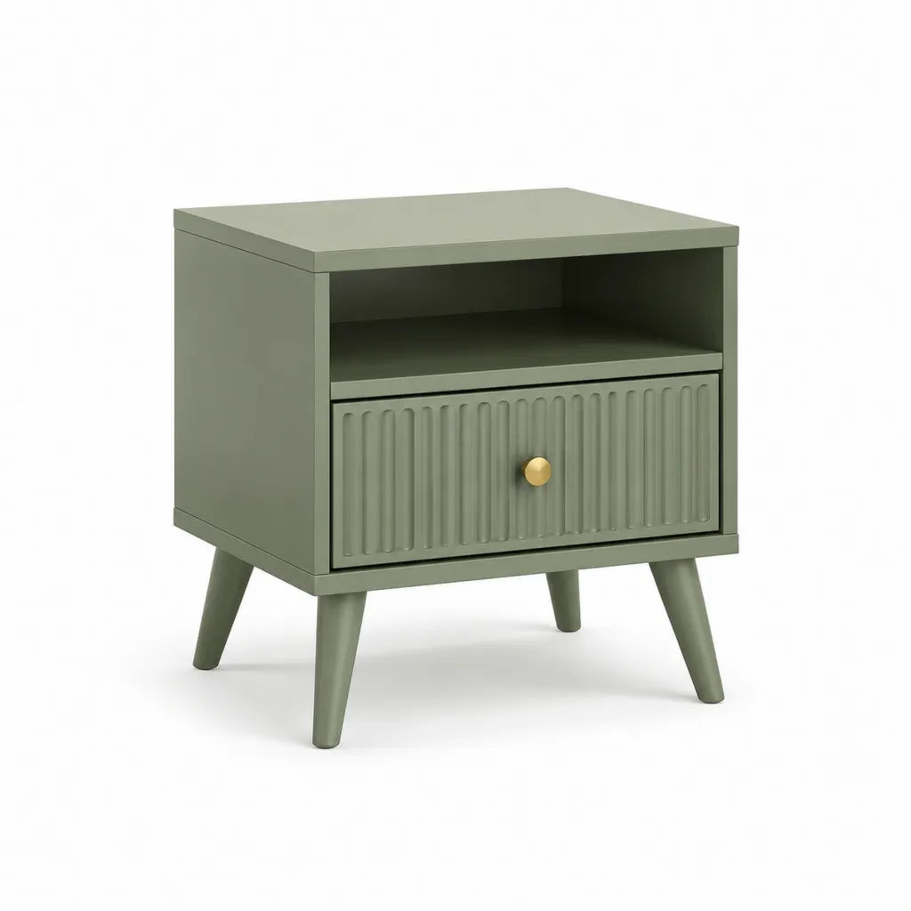 Comodino con cassetto e vano aperto in MDF verde salvia 40 x 35 x 60 cm