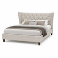 Letto matrimoniale con struttura imbottita 160 x 200 cm in poliestere beige con testiera capitonné rettangolare