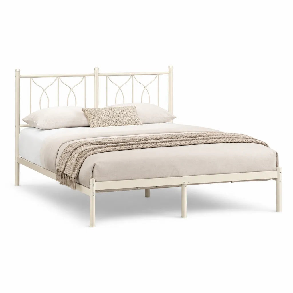 Letto matrimoniale 160 x 200 cm in acciaio verniciato avorio con testiera e pediera