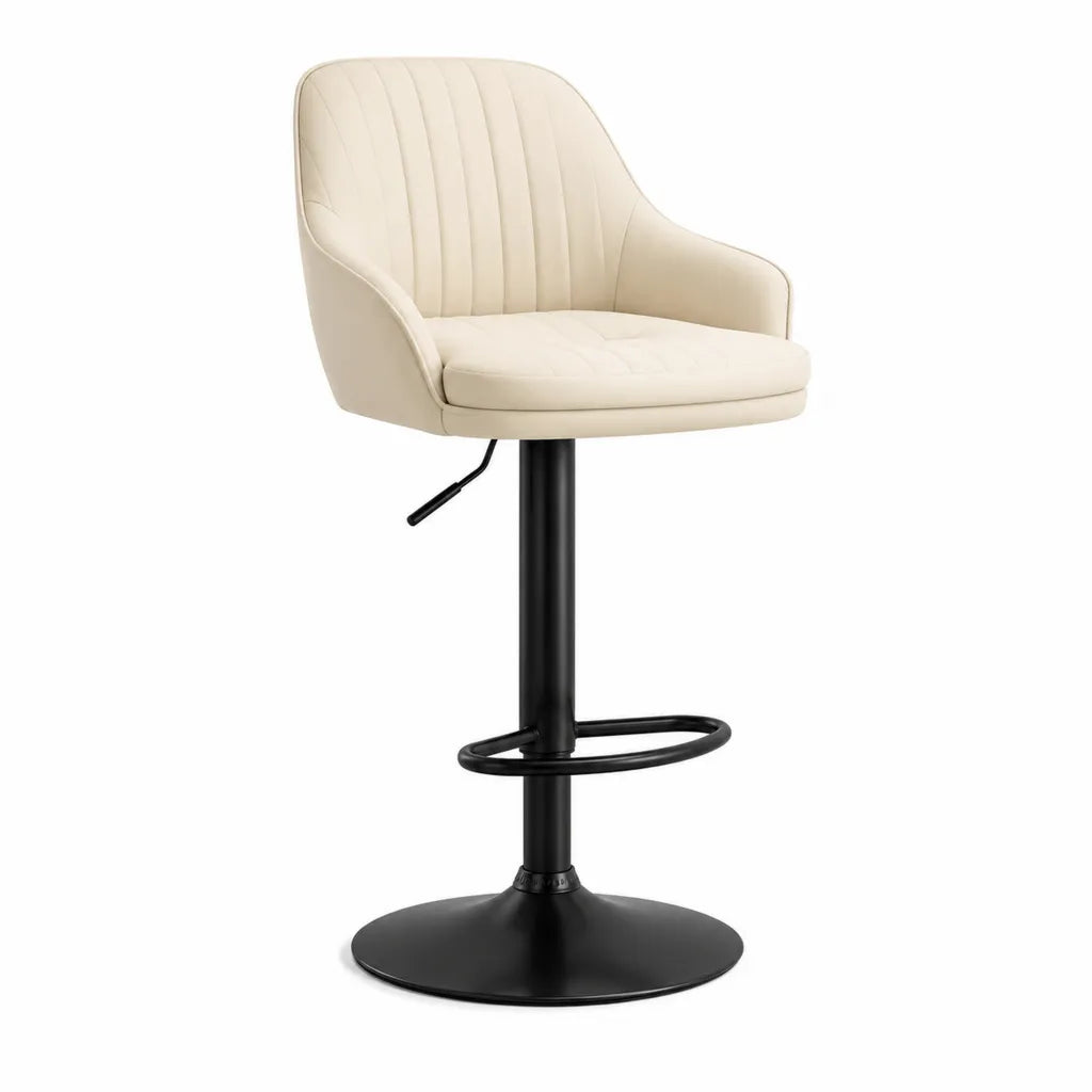 Sgabello da bar girevole regolabile con braccioli in PU beige 55 x 52 x 92-113 cm