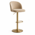 Sgabello da bar regolabile in altezza con schienale arrotondato in similpelle PU beige e base in acciaio dorato 50 x 52 x 86-107 cm