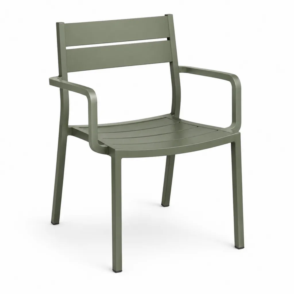 Sedia da giardino con braccioli in alluminio verniciato verde oliva 58 x 57 x 85 cm