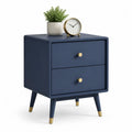 Comodino 2 cassetti in MDF blu navy con gambe coniche 40 x 35 x 55 cm