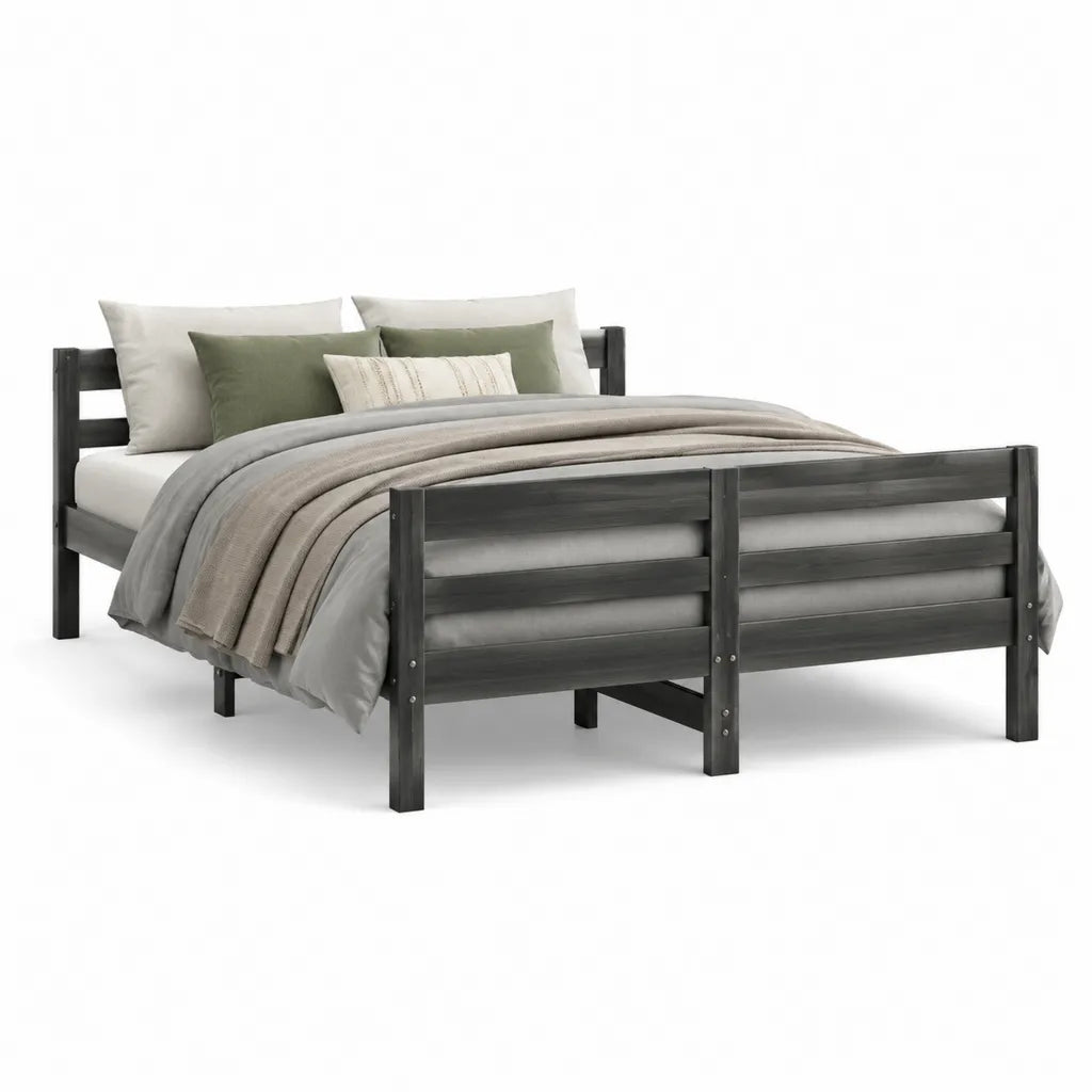 Struttura letto matrimoniale 160 x 200 cm in legno massello di pino rettangolare grigio antracite