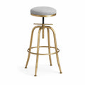 Sgabello da bar regolabile con seduta rotonda imbottita in poliestere grigio e acciaio dorato Ø 35 x H 60-80 cm