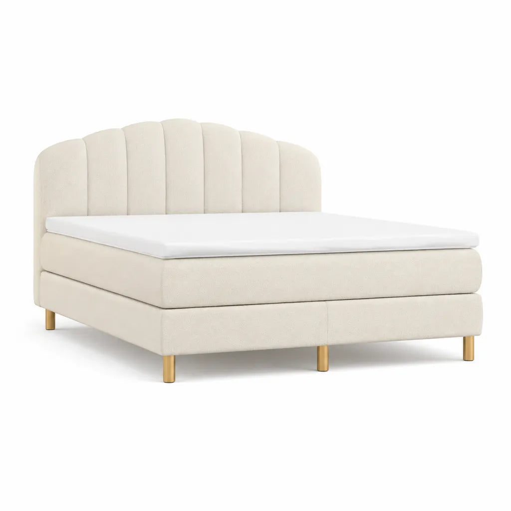 Letto matrimoniale imbottito 160 x 200 cm in poliestere bouclé avorio con testiera arcuata