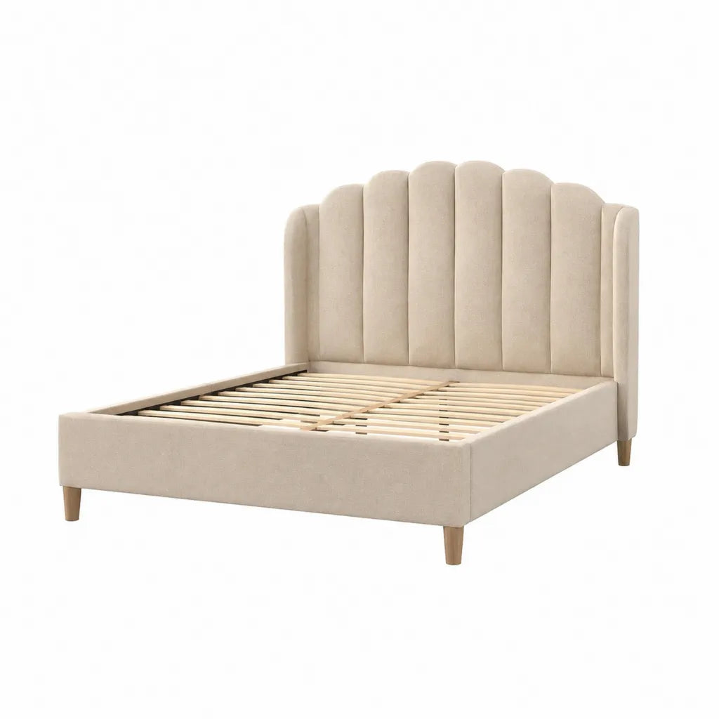 Letto matrimoniale imbottito con rete a doghe 160 x 200 cm in poliestere beige