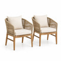 Set di 2 sedie da giardino con braccioli in legno massello di acacia e corda in polipropilene beige 62 x 65 x 80 cm