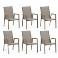 Set 6 sedie da giardino con braccioli schienale rettangolare in alluminio e textilene grigio tortora 56 x 65 x 88 cm
