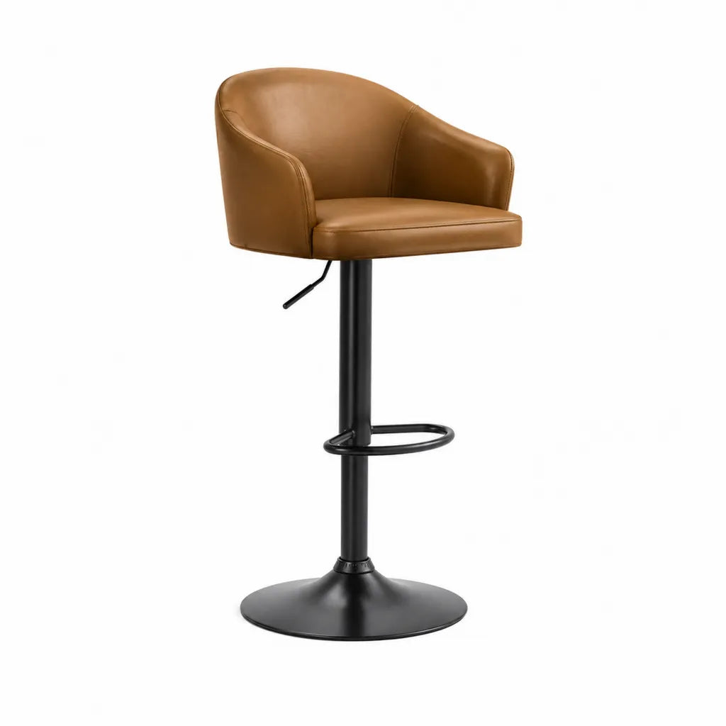 Sgabello da bar regolabile in altezza con schienale e braccioli in similpelle PU marrone 50 x 52 x 88-108 cm