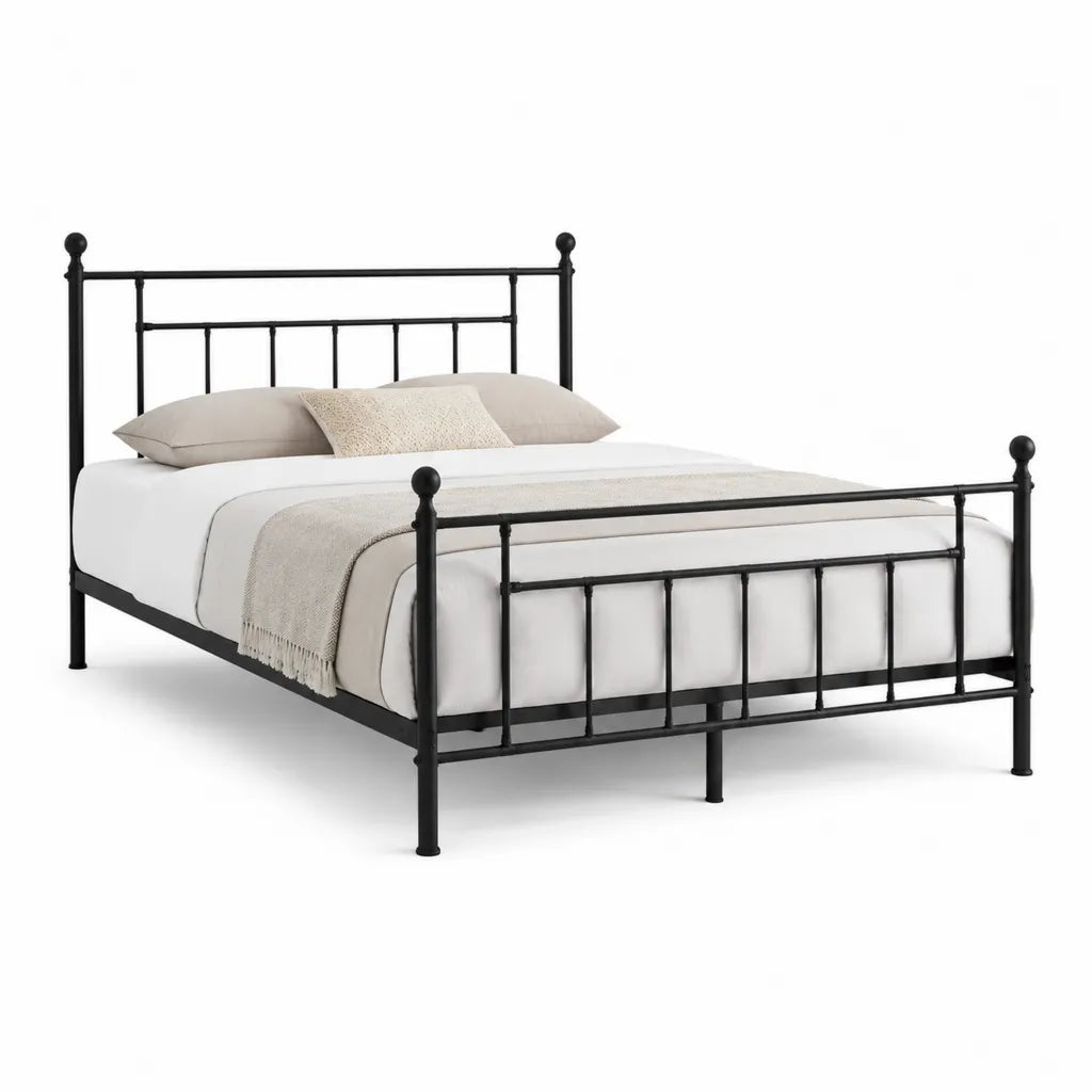 Letto matrimoniale con testiera e pediera in acciaio tubolare rettangolare nero 160 x 200 cm