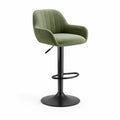 Sgabello da bar girevole regolabile con braccioli in velluto di poliestere verde 52 x 58 x 93-113 cm