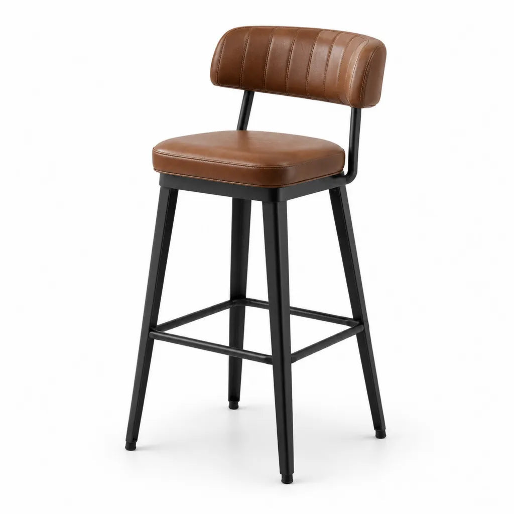 Sgabello da bar con schienale 46 x 50 x 95 cm in acciaio nero e PU marrone