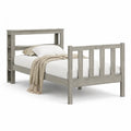 Letto singolo con testiera libreria in legno massello di pino grigio 90 x 190 cm