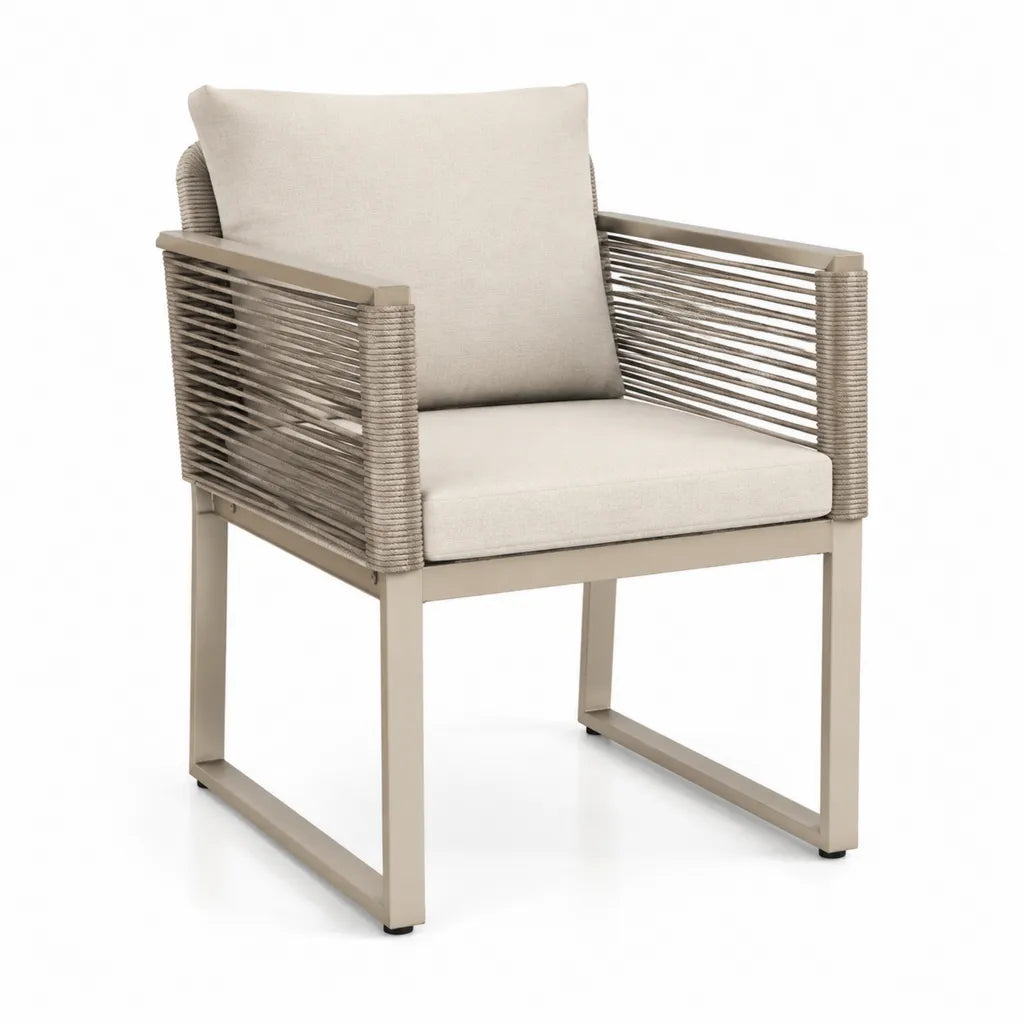 Sedia da giardino con braccioli in alluminio e corda intrecciata beige 60 x 65 x 82 cm
