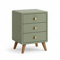 Comodino a 3 cassetti in MDF rettangolare verde salvia con gambe in legno massello 45 x 35 x 65 cm
