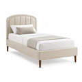 Letto singolo con struttura imbottita in velluto beige 90 x 200 cm