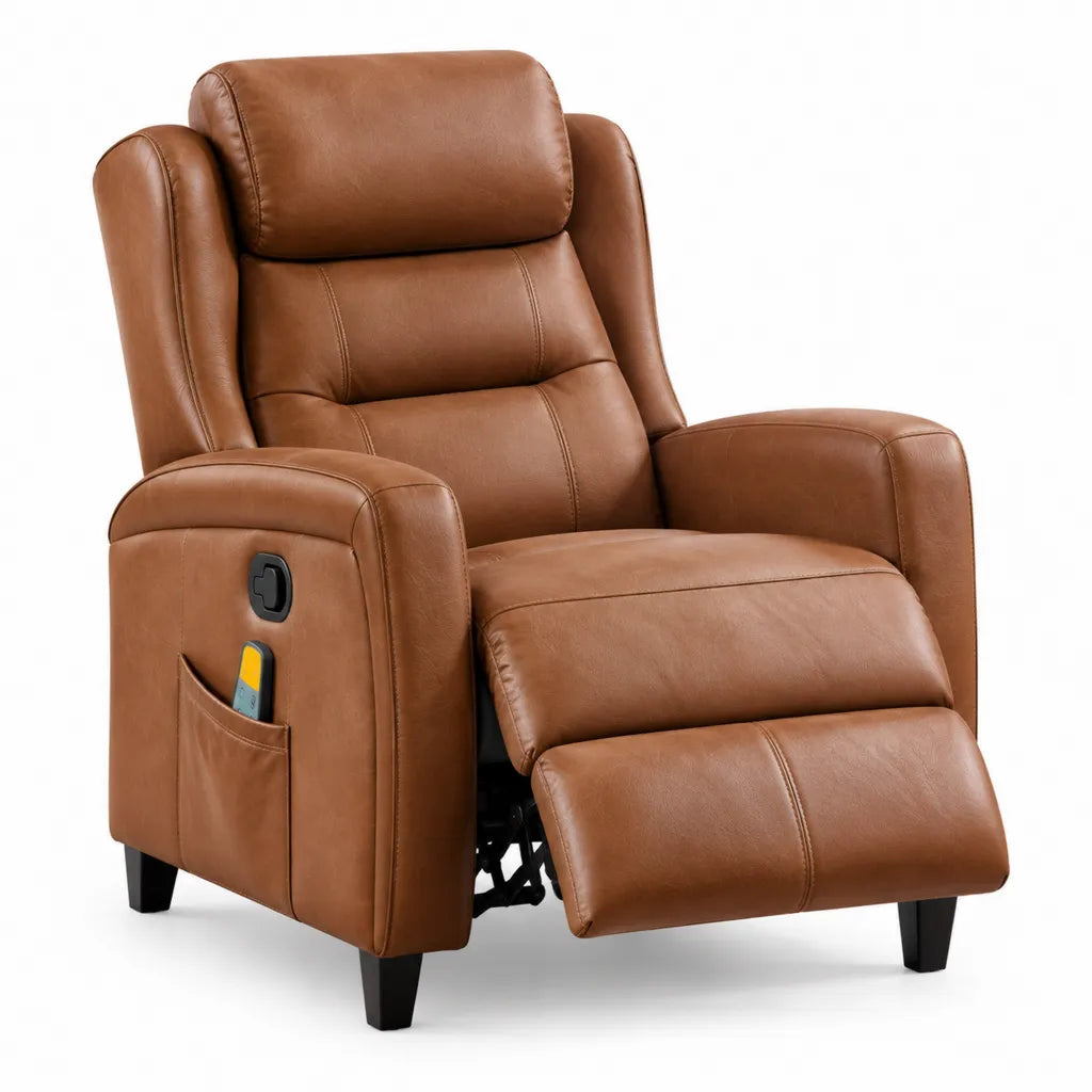 Poltrona reclinabile elettrica con poggiapiedi in pelle sintetica PU marrone 88 x 93 x 104 cm