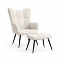 Poltrona relax con poggiapiedi set 2 pezzi in poliestere bouclé avorio con gambe in acciaio nero 71 x 77 x 105 cm
