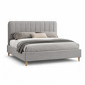 Letto matrimoniale imbottito 160 x 200 cm in poliestere grigio con testiera alta e rete a doghe