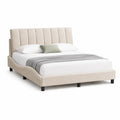 Letto matrimoniale imbottito 160 x 200 cm in poliestere beige rettangolare con testiera alta