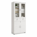 Armadio da ufficio archivio con vetrina in truciolare melaminico bianco 80 x 40 x 180 cm
