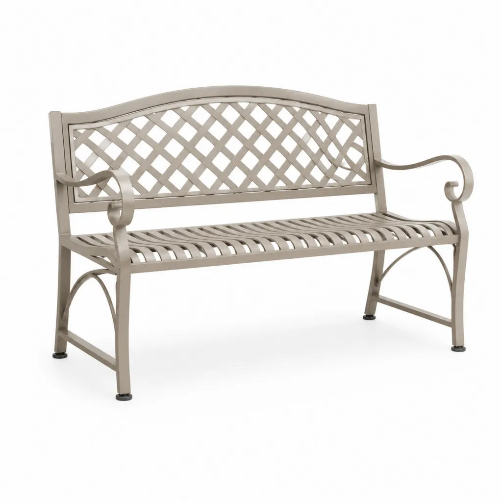 Panca da giardino 2 posti rettangolare in acciaio verniciato a polvere tortora 122 x 61 x 91 cm