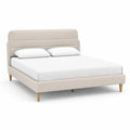Letto matrimoniale imbottito 160 x 200 cm in poliestere beige con testiera rettangolare