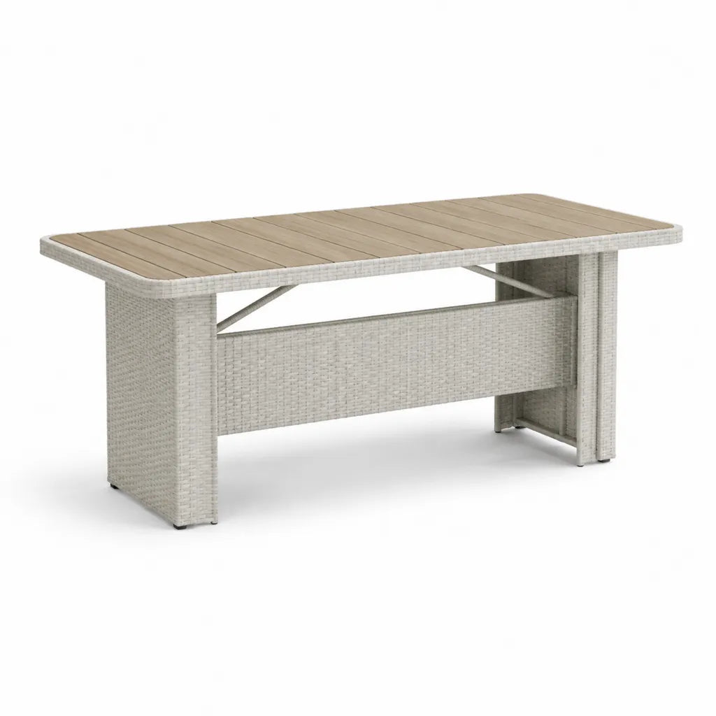 Tavolo da giardino rettangolare 200 x 100 x 74 cm in rattan PE e WPC beige e grigio chiaro