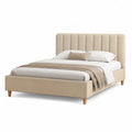 Letto matrimoniale imbottito 160 x 200 cm in pelle sintetica PU beige con testiera rettangolare