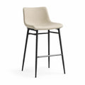 Sgabello da Bar con Schienale Seduta Sagomata in Pelle Sintetica PU Beige e Acciaio Nero Altezza Seduta 67 cm 48 x 52 x 97 cm
