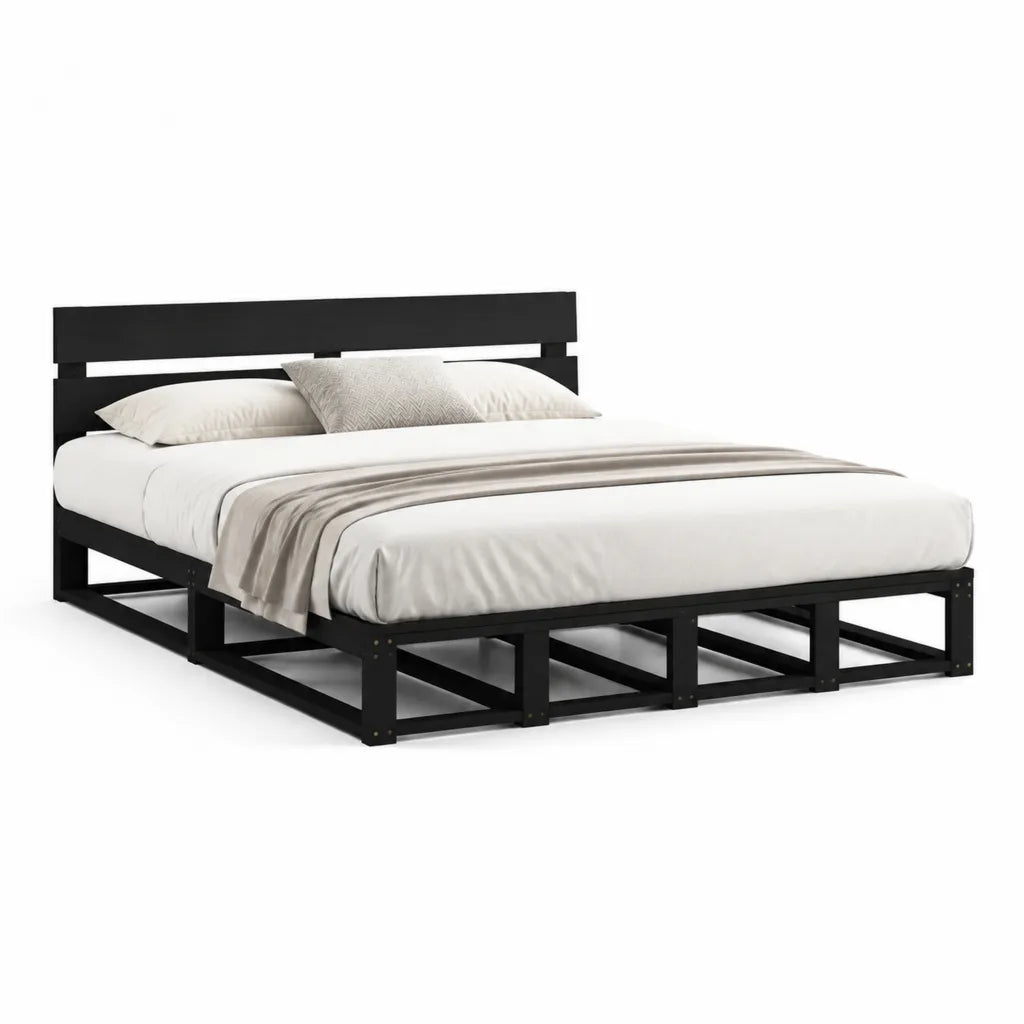 Letto matrimoniale con struttura in legno massello di pino nero 160 x 200 cm