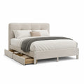 Letto matrimoniale imbottito con 2 cassetti in poliestere beige 160 x 200 cm